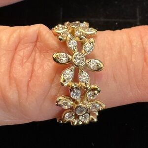 Designer Gold Vermeil CZ 925 Sterling Silver DAISY FLOWER Eternity Band (size 6)